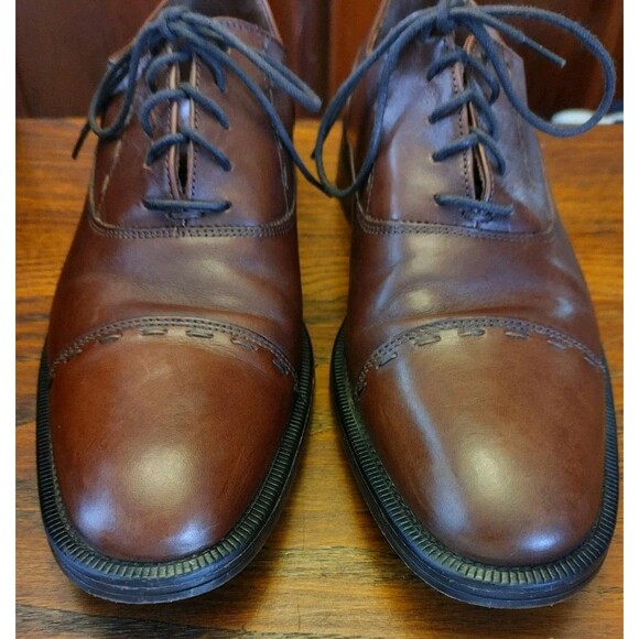 Men's Johnson & Murphy Cap Toe Size 8 1/2D Tan Lace-UPS Top Stitch Details VGC - Picture 1 of 11